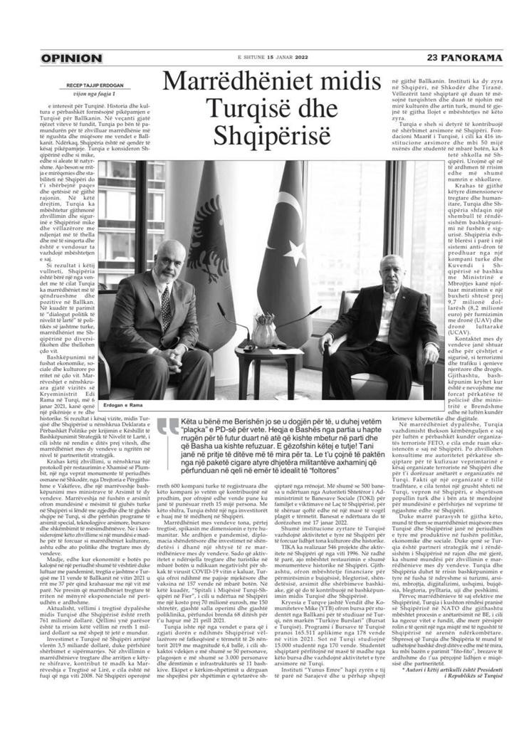 Erdoğan, Arnavutluk’ta gazeteye makale yazdı